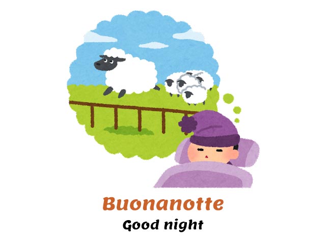 good night in italian - buonanotte - girl counting sheep to fall asleep