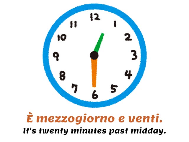 common italian phrases for time and dates - clock showing twenty minutes past midday