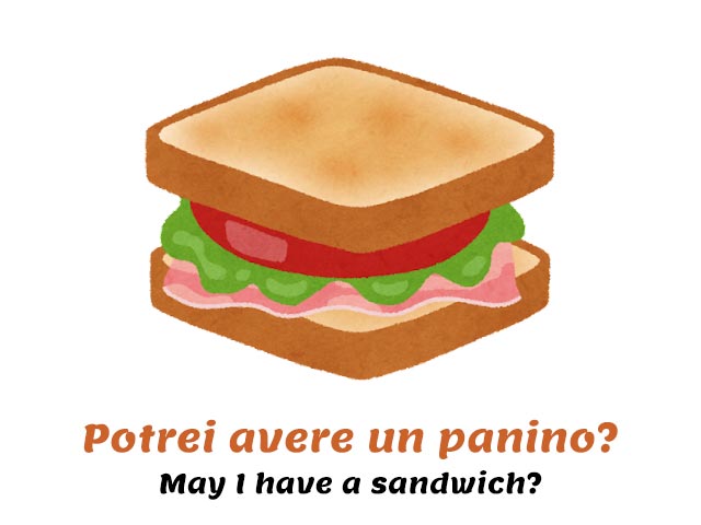 common Italian phrases for ordering a coffee - sandwich with tomatoes, ham and salad