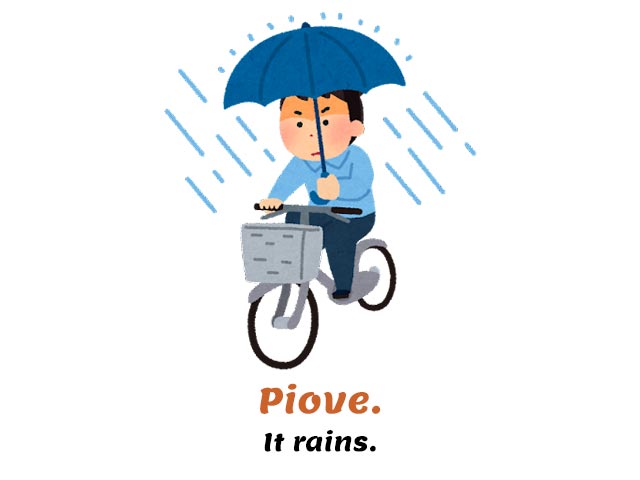 common Italian phrases for the weather - man riding a bicycle while it's raining