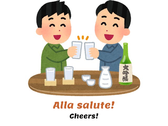 alla salute - cheers in italian - two men toasting with glasses