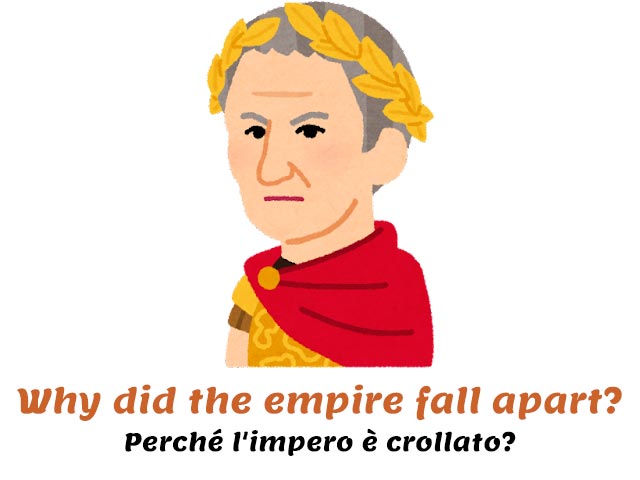 why did the empire fall apart? - giulio cesare con una corona d'alloro dorata in testa