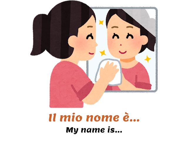 common italian phrases for introductions - nice to meet you - woman cleaning and looking at herself in the mirror