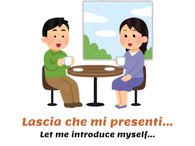 lascia che mi presenti - let me introduce myself - people chatting at a table and drinking coffee