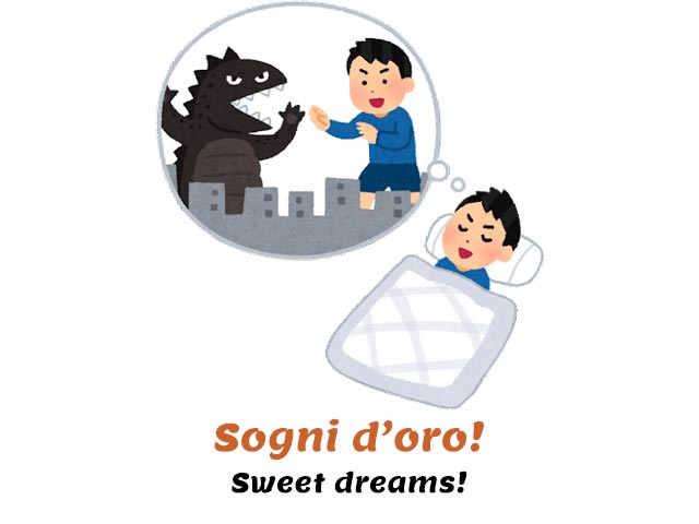 sogni d'oro - kid sleeping and dreaming of fighting godzilla