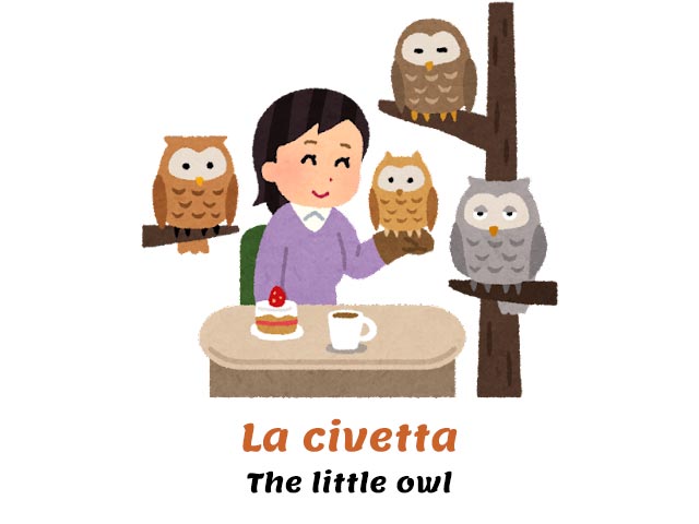 girls surrounded by owls - birds in italian