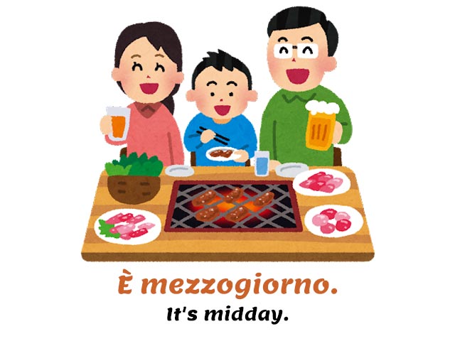 common italian phrases for time and dates - family of three having lunch at midday