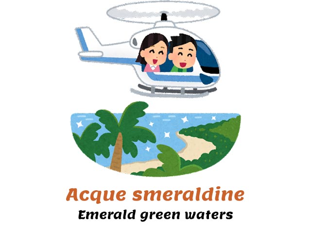 how do you say green in italian - two people flying a helicopter over smeraldine waters