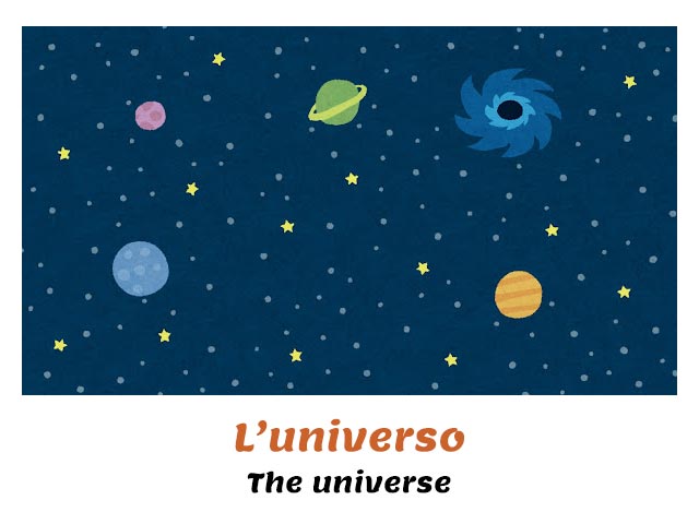 the universe with stars and planets - Volevamo solo essere felici - Francesco Gabbani - lyrics and translation into english