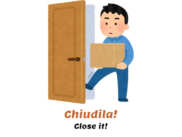 boy holding a box and closing the door