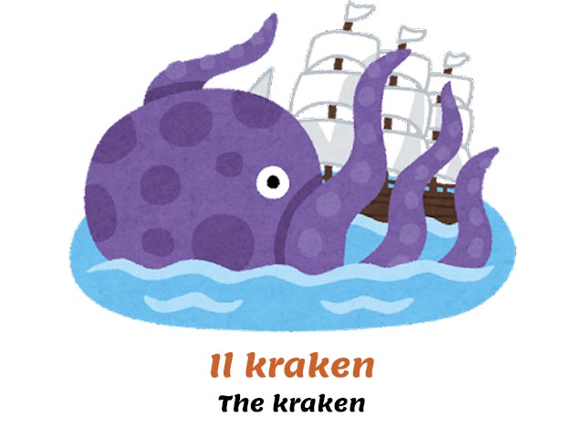 kraken attacking a ship at sea - how do you say squid in italian