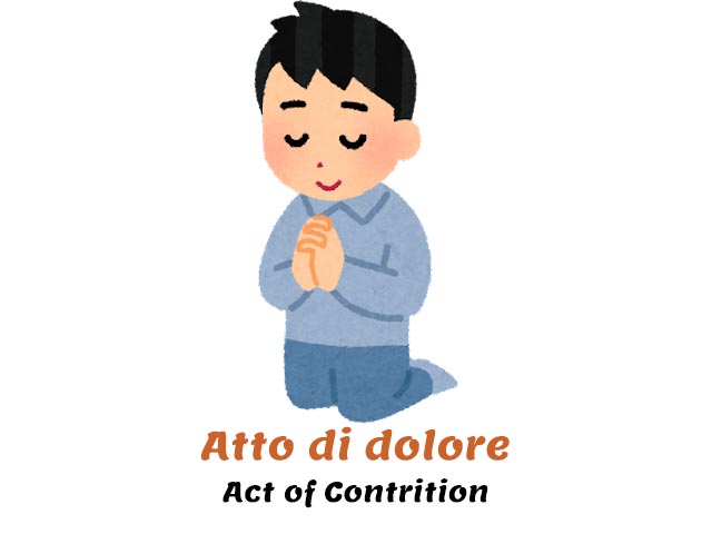 boy praying - act of contrition prayer in italian with translation into english