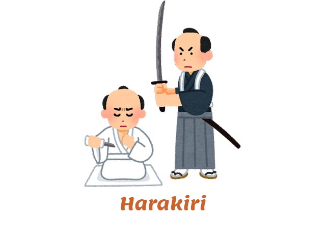 disegno di una persona che sta per commettere harakiri