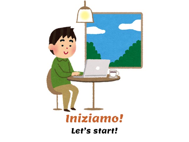 using stesso in italian - let's start - iniziamo - man working on computer beside a window