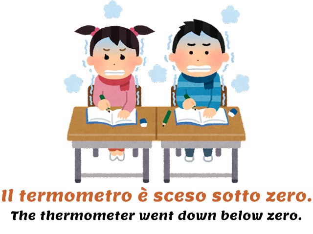 two students shivering from the cold in the classroom